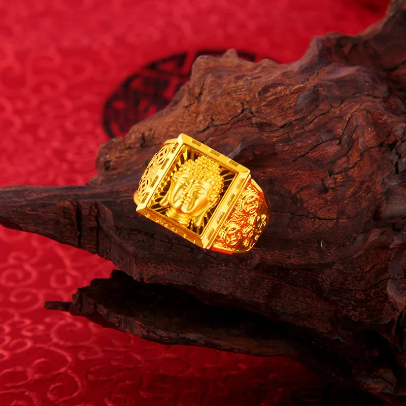 

Exquisite Carving Buddha Head Open Ring For Men 24K Gold AU999 | Clear pattern, solemn and delicate