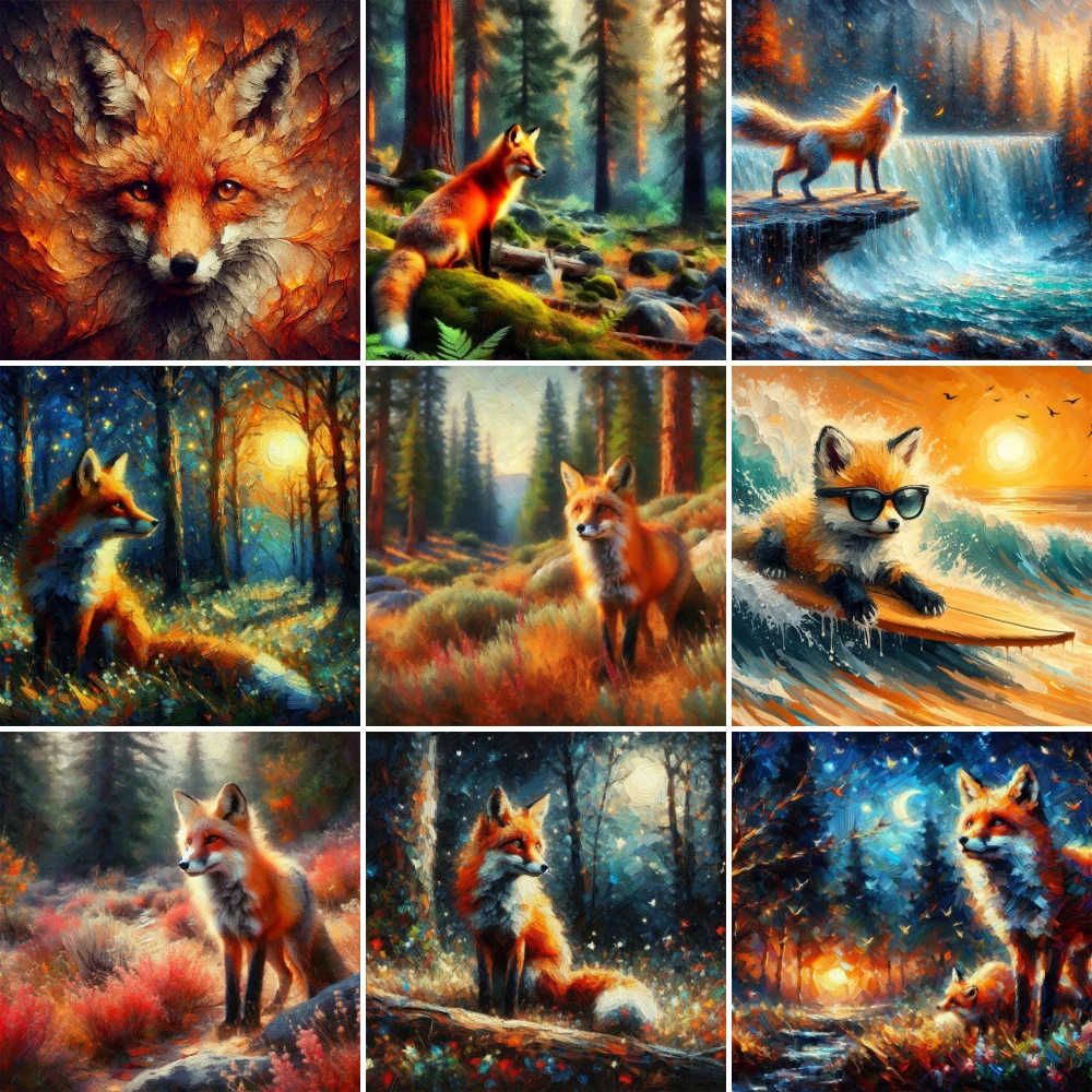 Animal Red Fox Coloring By Numbers Painting Set Oil Paints 40*50 Paiting By Numbers Handmade For Children Wall Art Handiwork