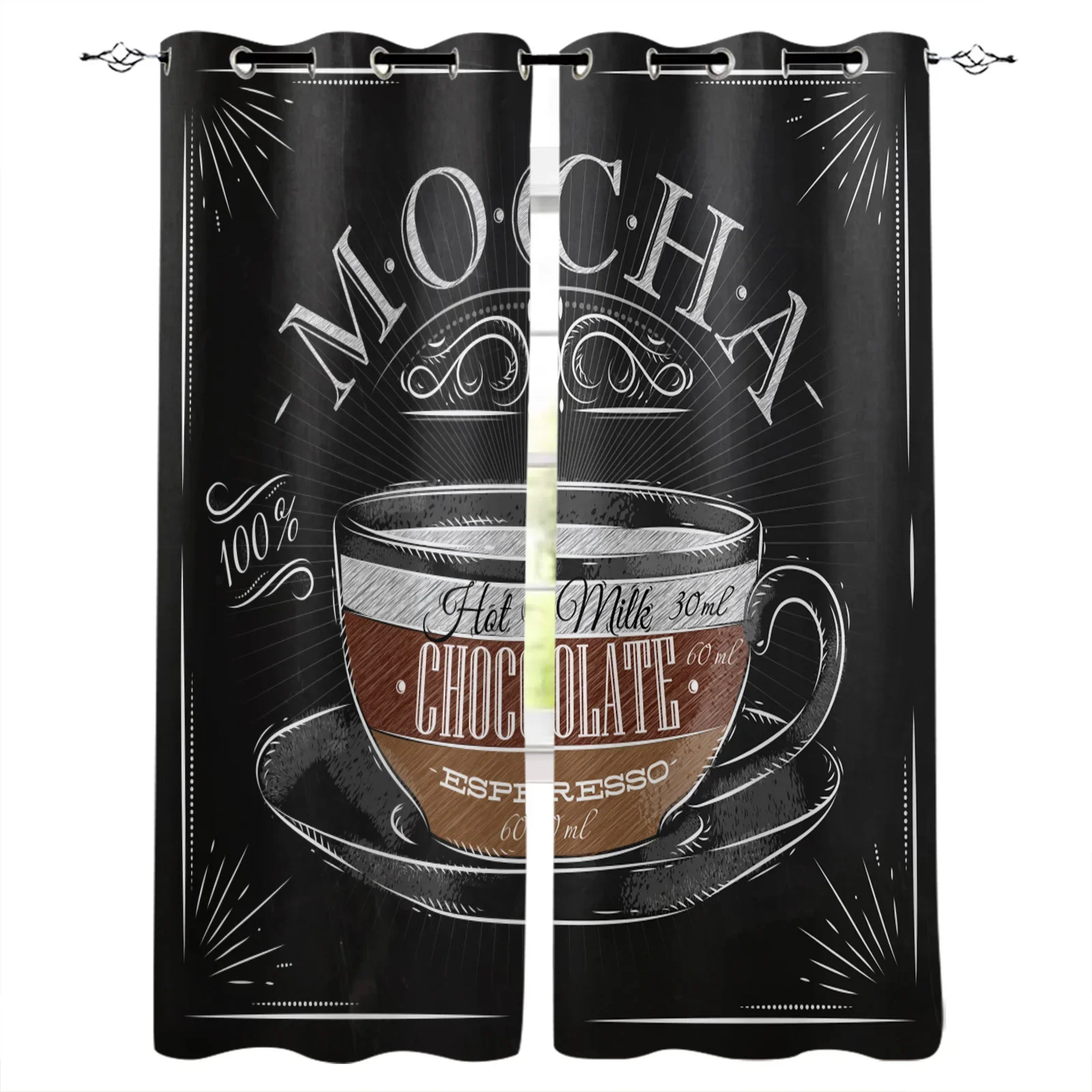 Coffee Poster Coffee Cup Black Blackout Curtains Window Curtains For Bedroom Living Room Decor Window Treatments