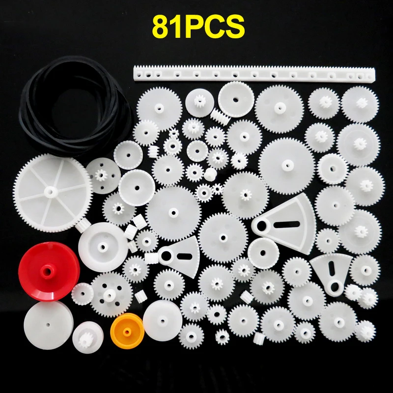 81PCS/set Plastic Gear Rack Pulley Belt Worm Gear Single-and Double-Gear Teeth For Toy Car DIY Robot Motor Model Gearbox Kit