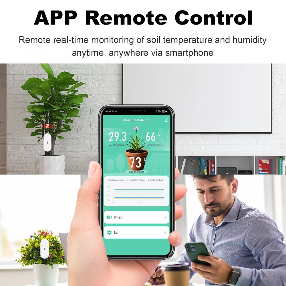 Zigbee2MQTT Zigbee3.0 Temperature Humidity Moisture Detector Smart Soil Tester Moisture Sensor Phone APP RealTime Monitor