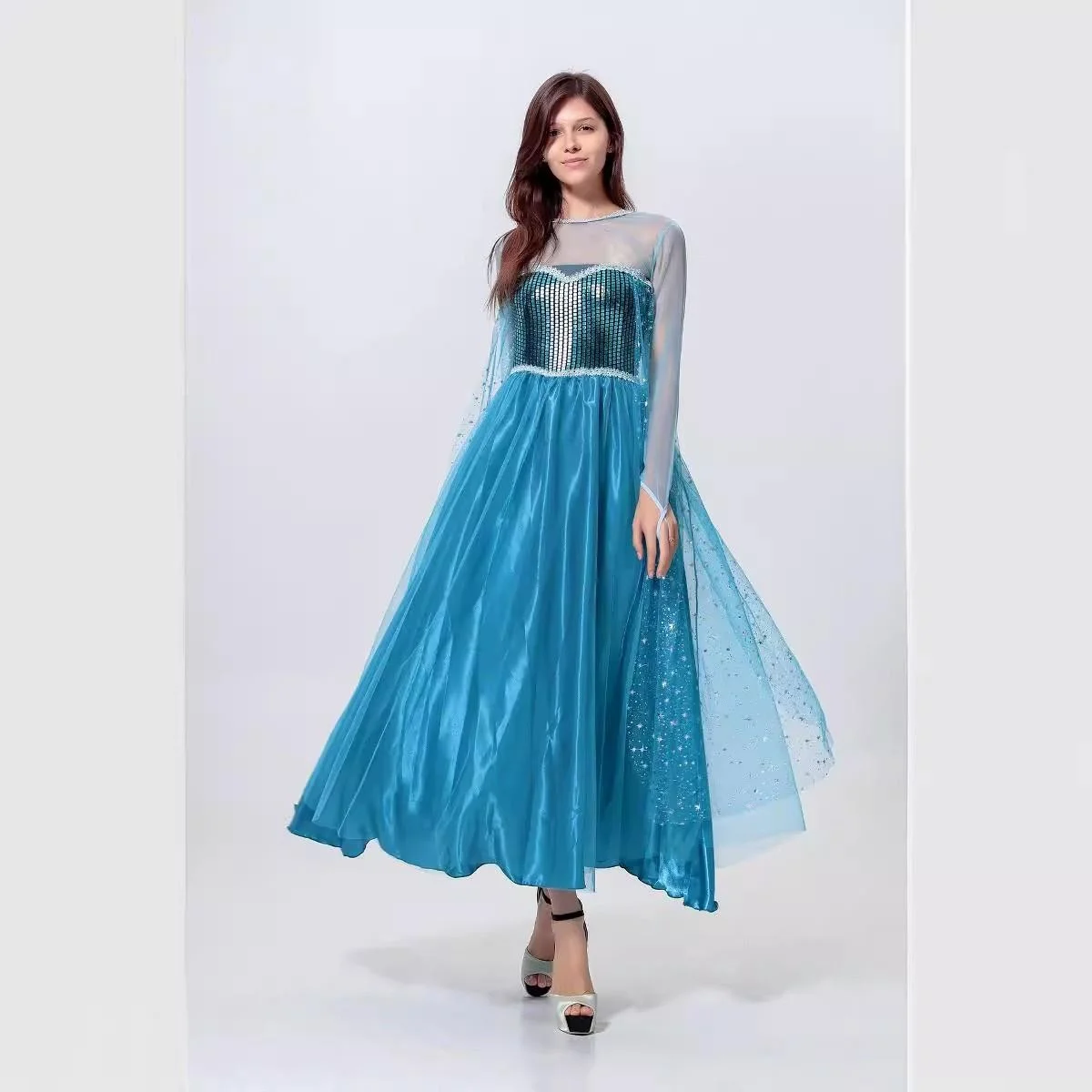 

Halloween Cosplay Princess Anna Elsa Blue Dress Role-playing Performance Costume Women's Traditional Ethnic Stage Costume