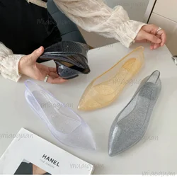 Transperant Jelly Shoes Women Plastic Summer Flats Shoes Pointed Toe Causal Shoes Slip on 2024 Spring New Female Flats Loafers