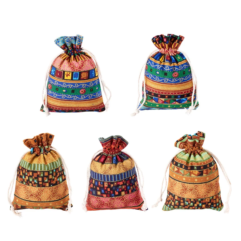 150pcs Mixed Color Rectangle Ethnic Style Cloth Packing Pouches Drawstring Bags for Jewelry Storage Packing Gift Bag 18x13 14x10