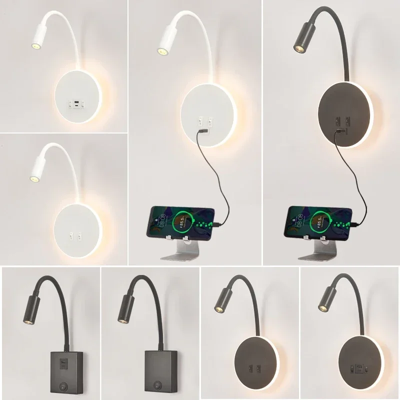 Bedside Working Study Reading Lamp Wall lamp sconces 8W LED Book Lamp wall Night light With Switch USB Charging Port Light  t