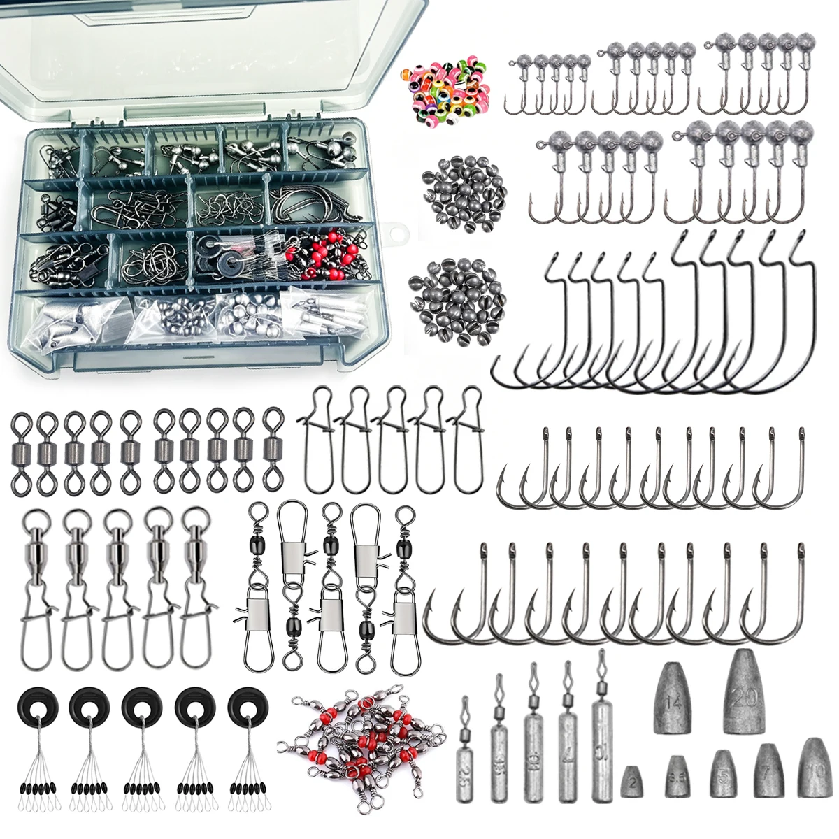 187pcs Fishing Accessories Kit Organized Fishing Tackle Box with Tackle Included Fishing Hooks Fishing Weights Sinkers