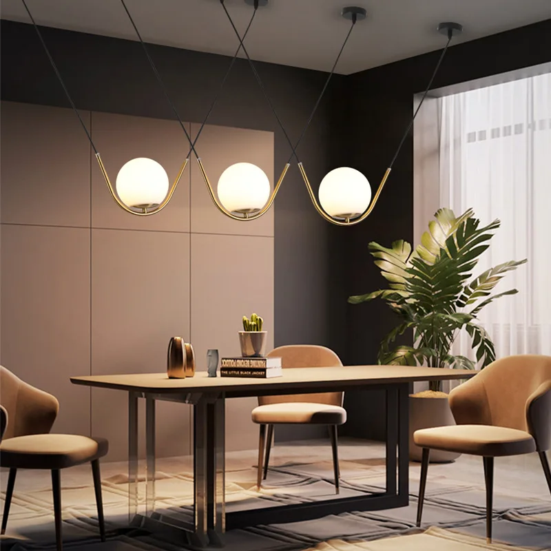 

Nordic Pendant Lamp Post-modern Minimalist Double-line Glass Hanging Light Restaurant Cafe Milk Tea Shop Decorative Chandelier