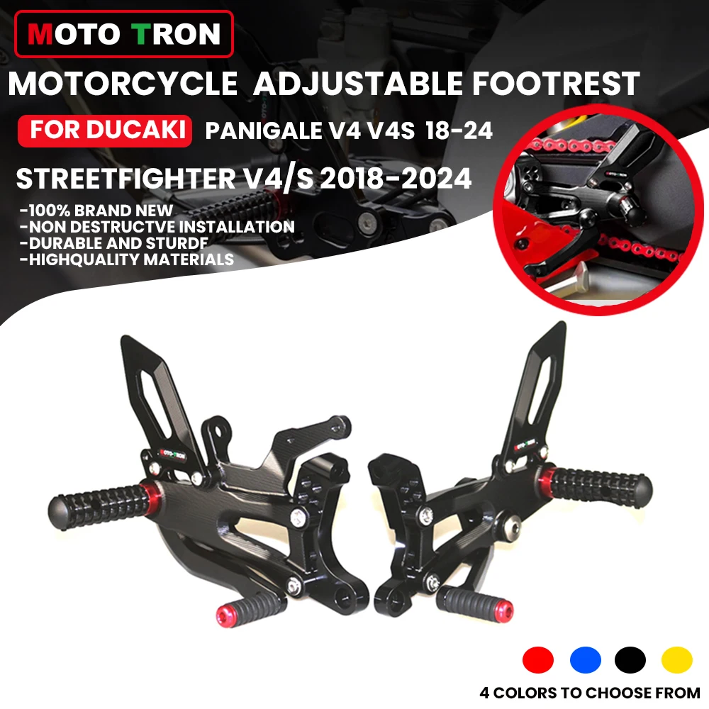 Reposapiés Traseros Ajustables CNC MOTO-TRON para Motocicleta, para DUCATI Panigale v4 v4s Streetfighter V4/S 2018-2024