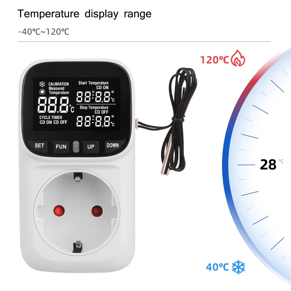 Digital LCD Display Smart Thermostat Plug Fish Tank Touch Screen Thermostat Socket -40℃-120℃ Temperature Regulation EU Socket