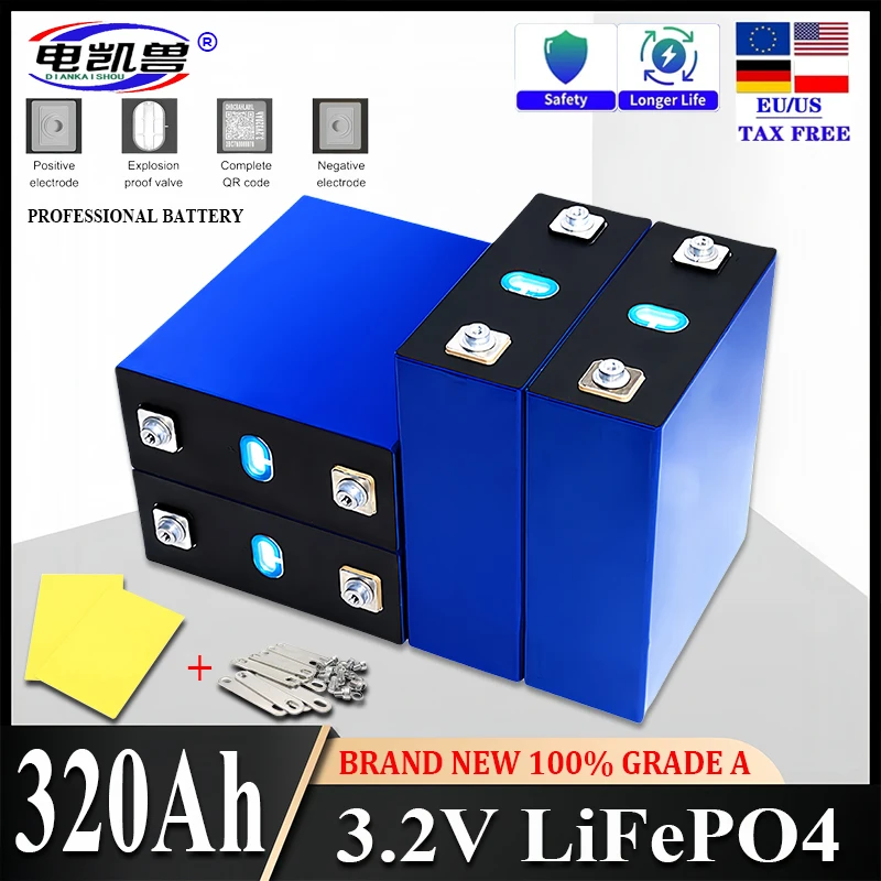 3.2V 320Ah Lifepo4 Battery new GRADE A 8000 cycles Lithium Iron Phosphate Travel Solar RV Campers Cell 12v 24v Battery duty-free