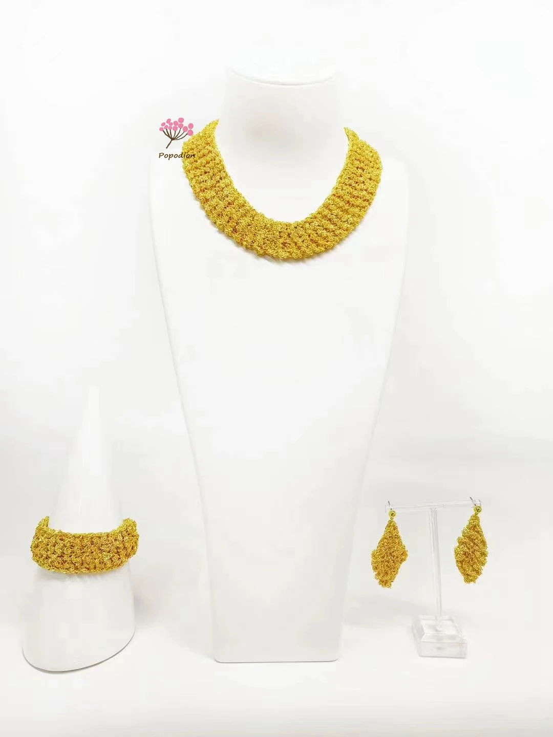 New Dubai Private Customized 24K Gold Plated Necklace, Earrings, Bracelet for Women's High End Wedding Party Jewelry Set DD10278