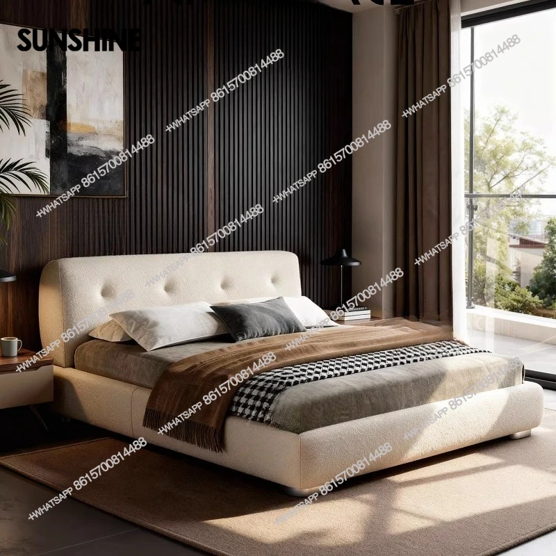 Italian minimalist cotton and linen double bed solid wood light luxury modern master bedroom soft bag wedding bed