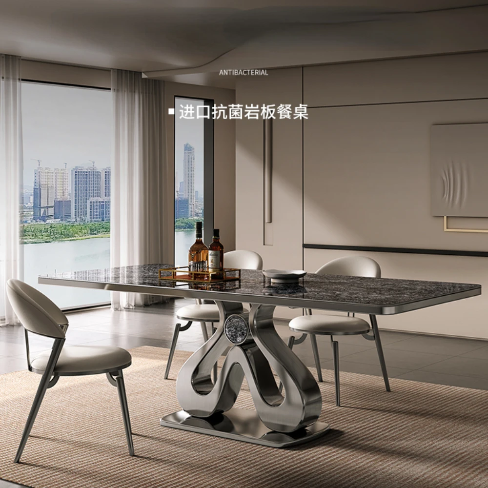 Stone Plate Dining Table Modern Simple and Light Luxury High-End Rectangular Villa Home Marble Dining Tables and Chairs