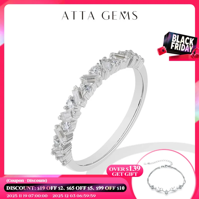 

ATTAGEMS Sparkling Moissanite Diamond Rings for Women D Color VVS1 Baguette Matching Wedding Band S925 Silver Engagement Jewelry