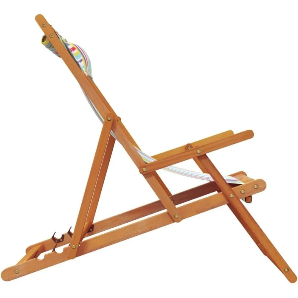 다색 폴리에스테르 접이식 해변 의자 2개 세트, 유칼립투스 목재 프레임, 조절 가능한 등받이 야외 파티오 좌석 라운지