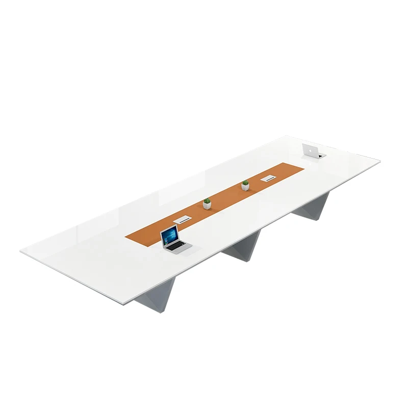 

Long table simple modern white rectangular large reception negotiation office desk chair combination