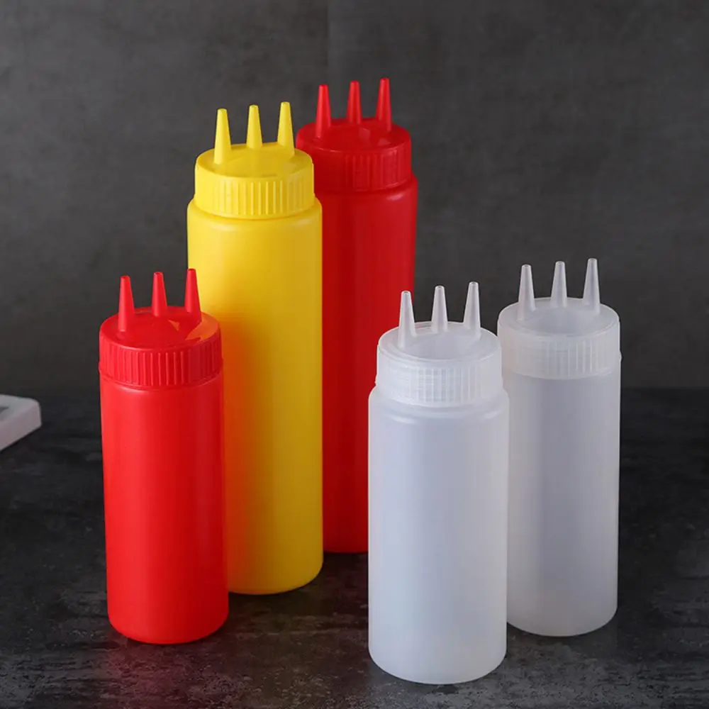 New Plastic Squeezing Sauce bottle Graduated 3 Nozzles Squeeze Bottles Salad Reusable Gravy Boats