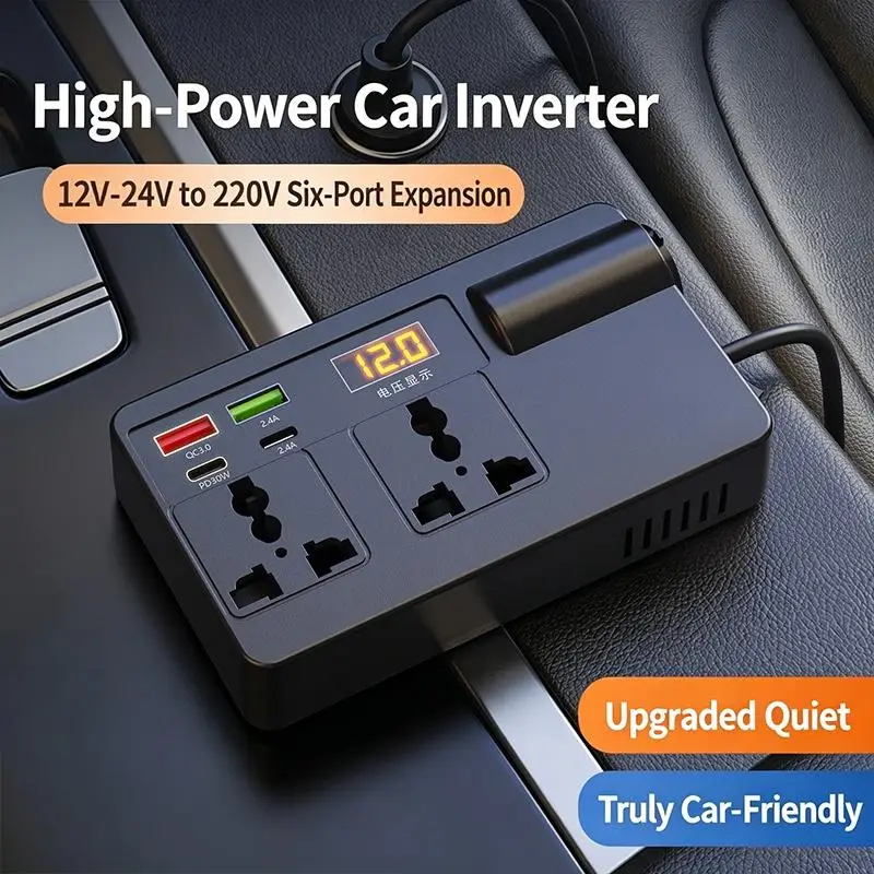 1Pcs 220W Car Power Inverter With QC3.0 USB PD Port LED Display Fits 12V 24V Vehicles Perfect For Road Trips Long Drives