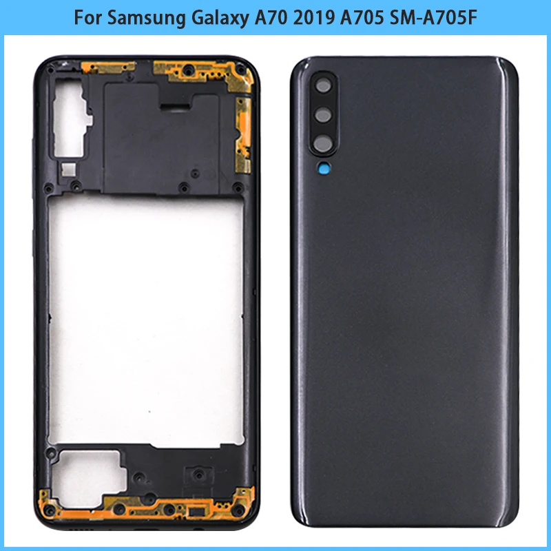 For Samsung Galaxy A70 2019 A705 SM-A705F Middle Frame Plate Bezel Battery Back Cover Rear Door With Camera Lens Replace