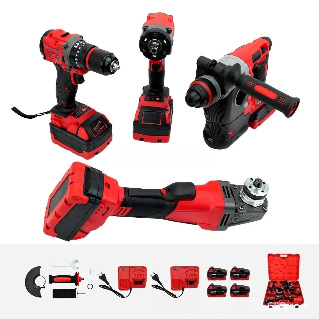 4‑Piece Lithium‑ion Powered Combo Set, Cordless Screwdriver, Rotary Hammer, Angle Grinder, Electric Impact Wrench