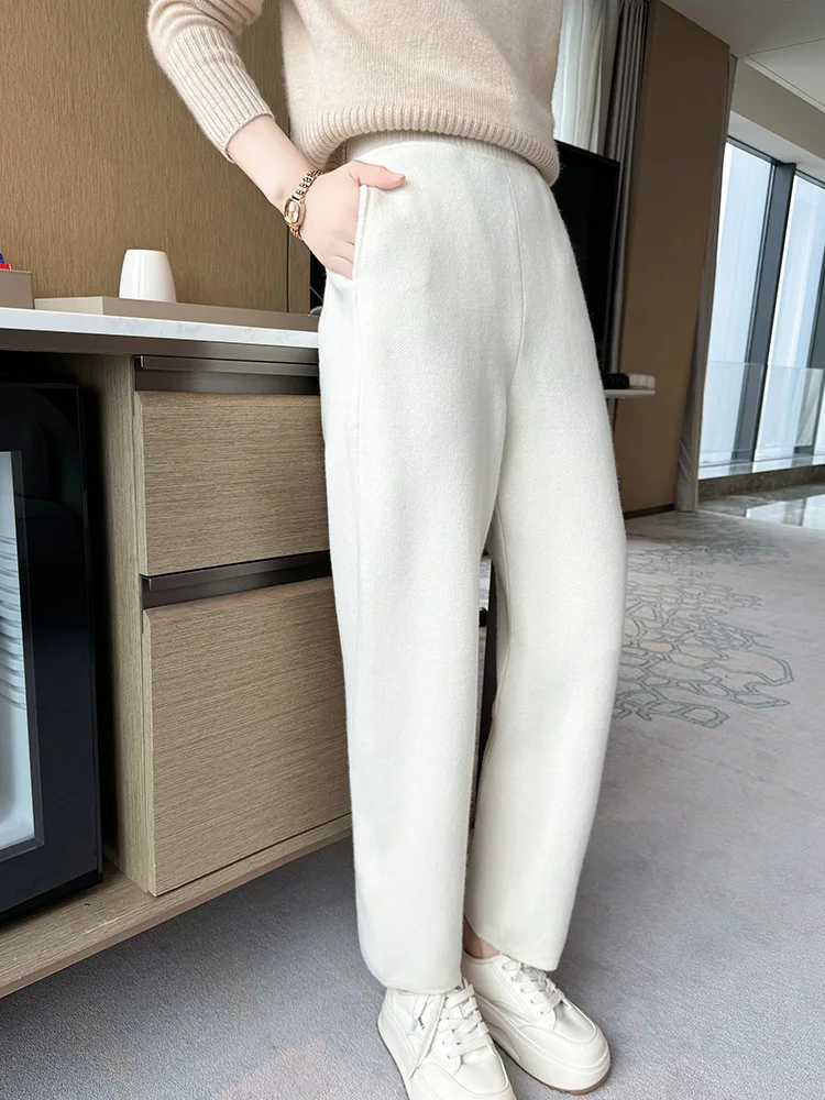 

Autumn Winter New 100% Goat Cashmere Pants Women's High Waisted Slimming Knitted Small Leg Pants Casual Harem Pants Versatile