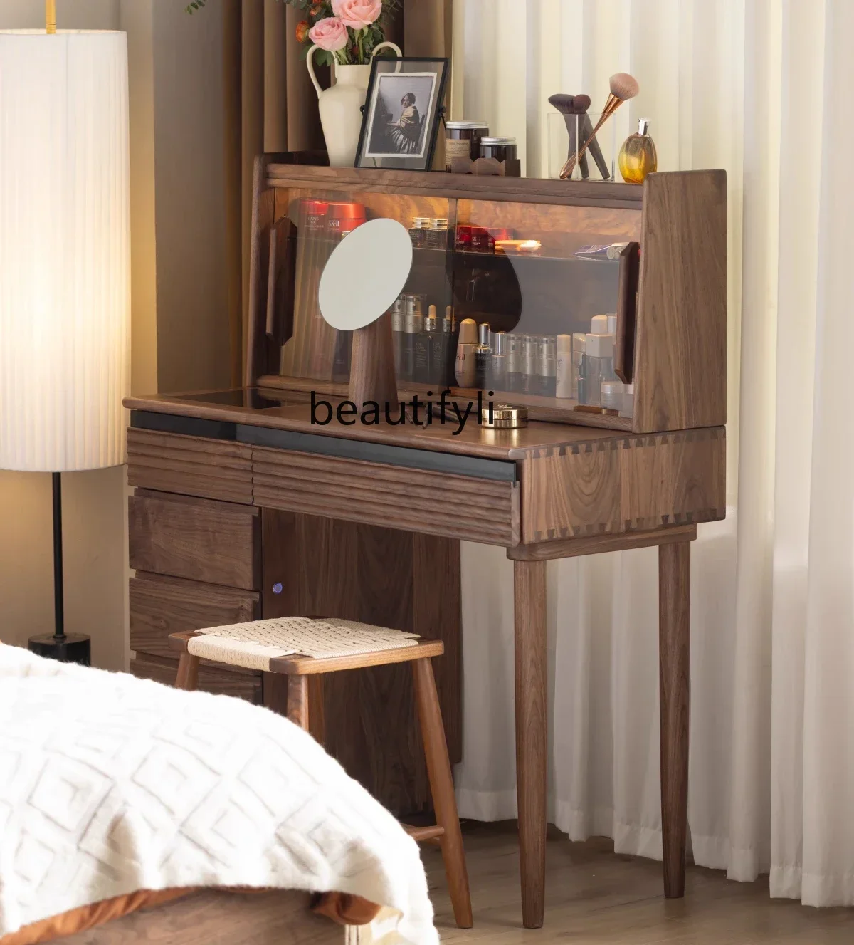 

New Arrivals North American black walnut vanity vanity cabinet Japanese style solid wood vanity table glass door S03