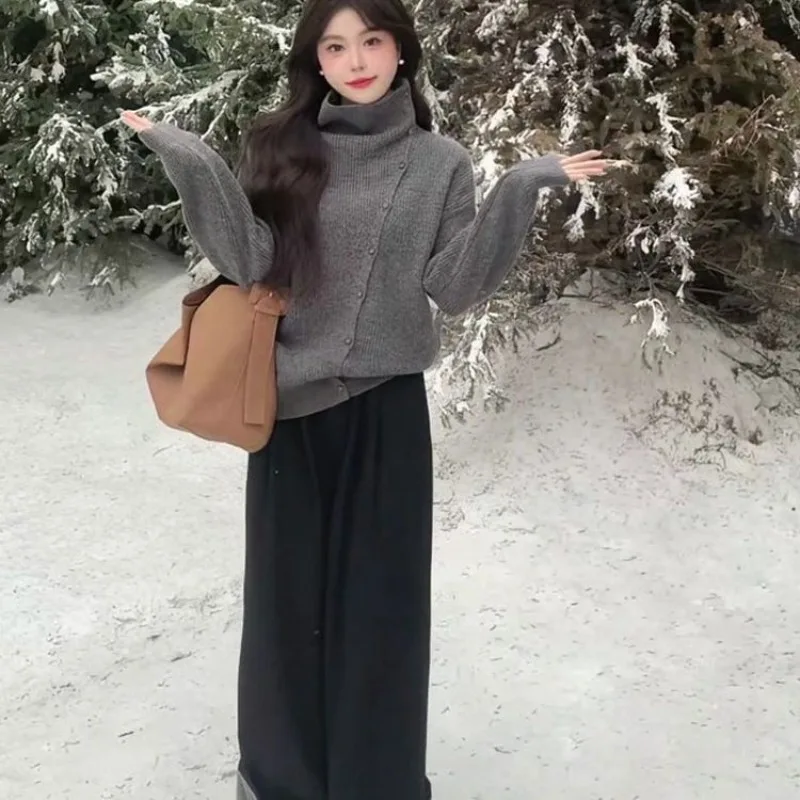 الخريف والشتاء أزياء المرأة الجديدة أنيقة محبوك واحدة الصدر الدافئة سترة مشغولة من الصوف ركاب ارتداء سترة غير رسمية #5