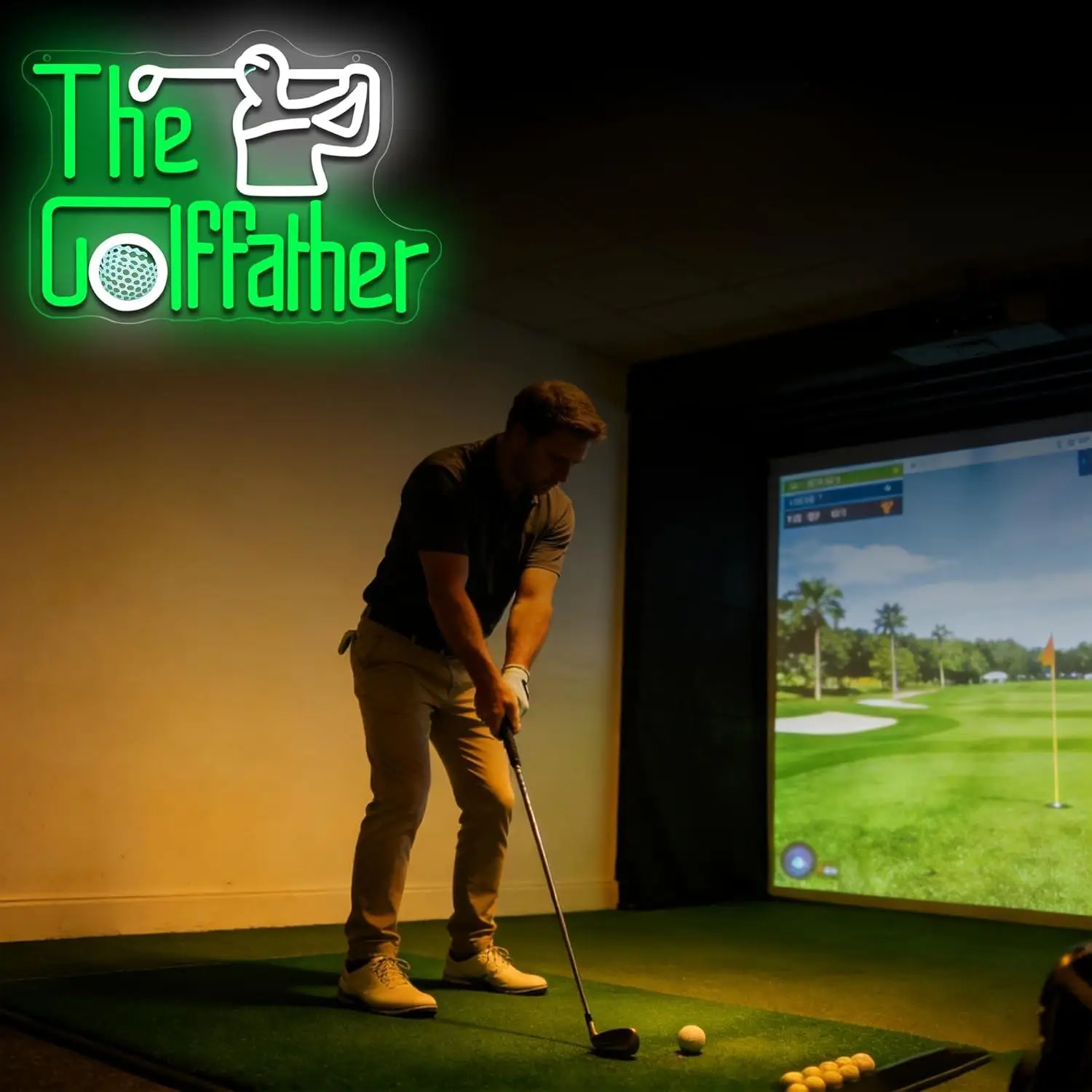Golf Father Neon Sign USB Dimmable LED Neon Lights for Golf Course Indoor Golf Man Cave Bar Wall Decor Birthday Gift for Golfers
