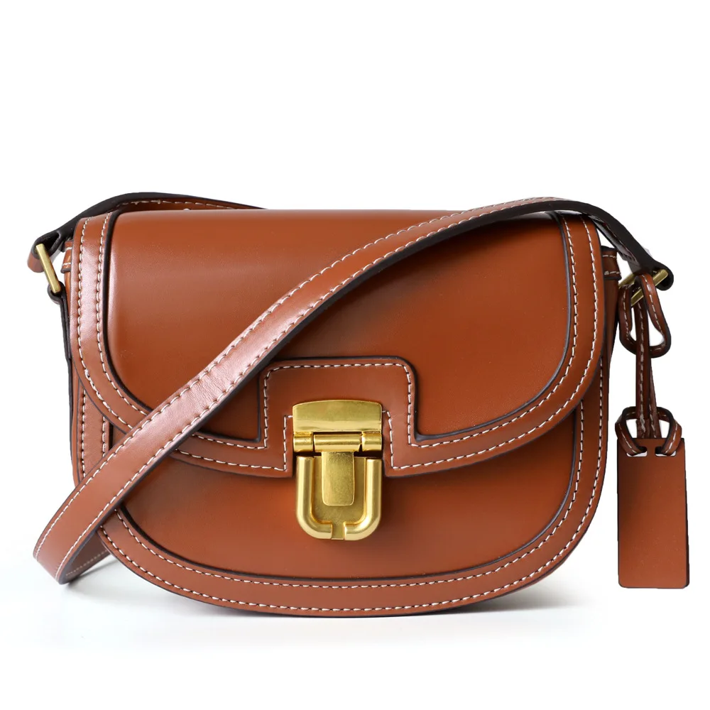 2024 New Designer Real Leather Saddle Bag for Woman Luxury Fashion Female Shoulder Wide Strap Messenger Cross Body Handbag Purse