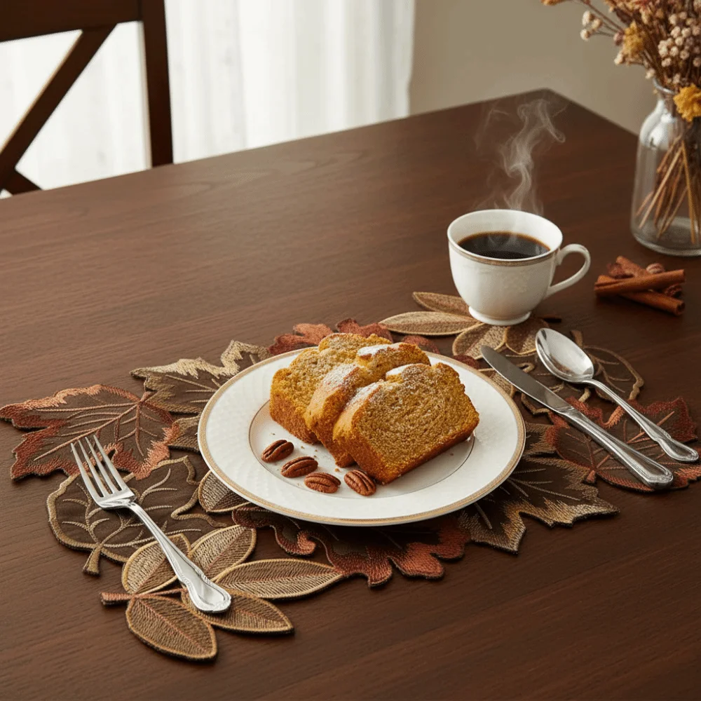 Rustic Style Maple Leaf Embroidered Table Runner Hollow Design Decorative Autumn Harvest Table Mat Brown Rectangular Tablecloth