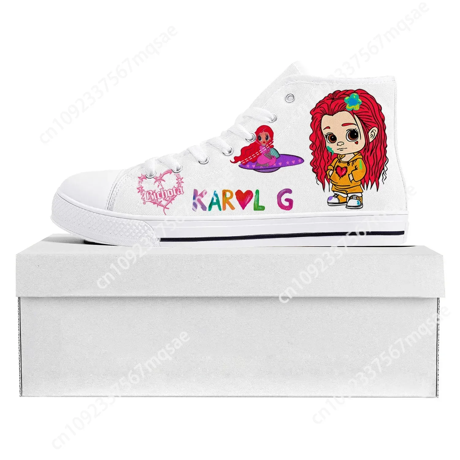 

Karol G Singer Printed High Top High Quality Sneakers Mens Womens Teenager Canvas Sneaker Casual Couple Shoes Custom Shoe White