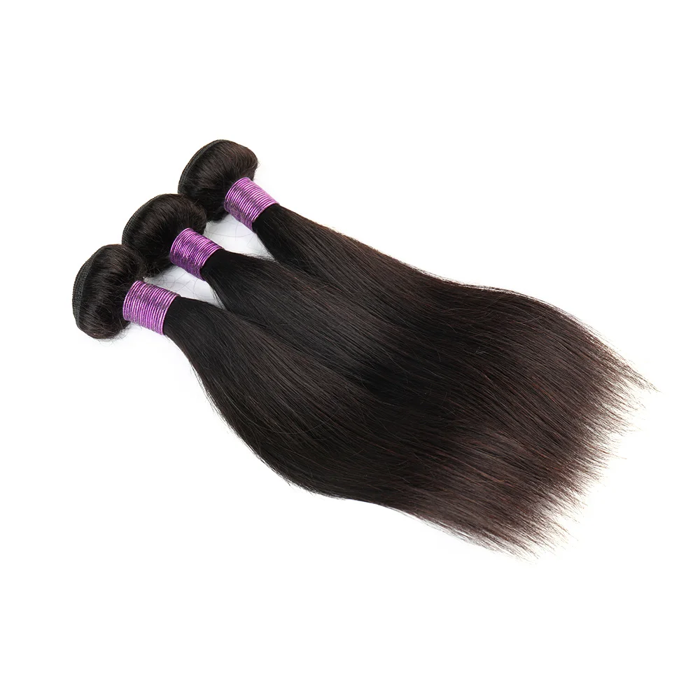 Bundel rambut manusia lurus dengan penutup rambut manusia Remy Brasil 3 bundel dengan 13x4 bundel alami penutupan Frontal renda