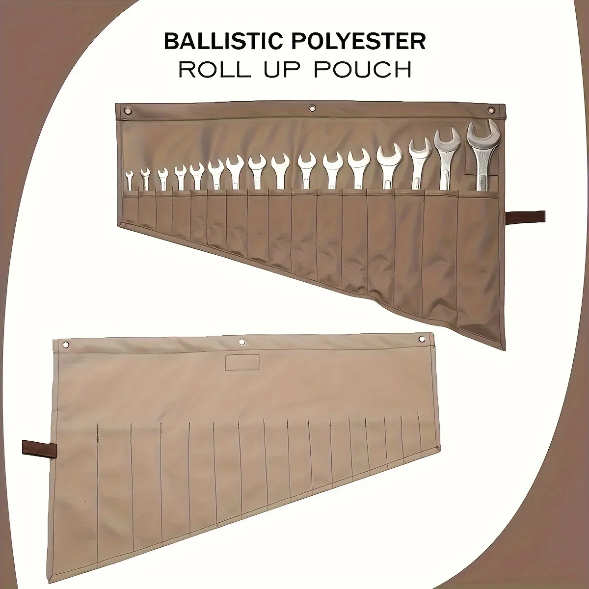 Brown universal hardware tool hanging bag, wrench bag, canvas storage bag, maintenance tool bag, roll bag, 1 piece each