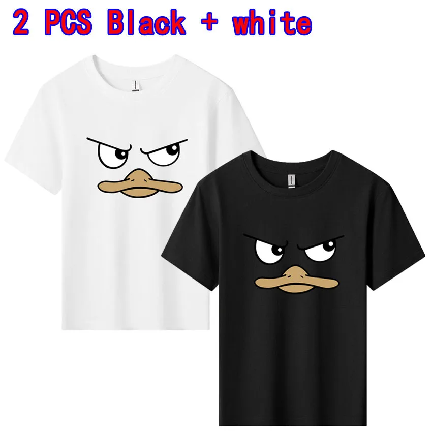 الصيف قصيرة الأكمام الاطفال تي شيرت أشعة الشمس بنين بنات أعلى الكرتون أنيمي بطة الوجه تصميم نمط مطبوعة لطيف الأطفال المحملة 2 قطعة