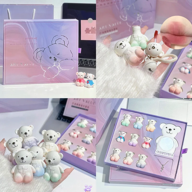 

Семейный блеск для губ Little Bear, туманный бархатный блеск для губ, легко наносится, водонепроницаемый, против размазывания, длительный эффект макияжа