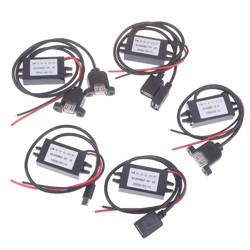 1Pcs Voltage Reducing Power Supply Adapter 12V 24V To 5V 3A Car Step Down Converter For Type-C USB Mini USB Micro USB Adapter