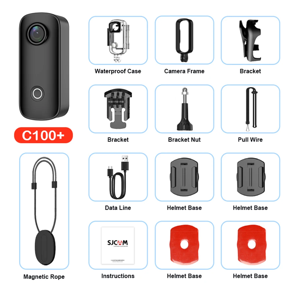 SJCAM C100 Mini 4K Action Camera POV Duim Body Camera Lichtgewicht Magnetische Camera 30M Onderwater Vlog 8x Zoom Loop Recording