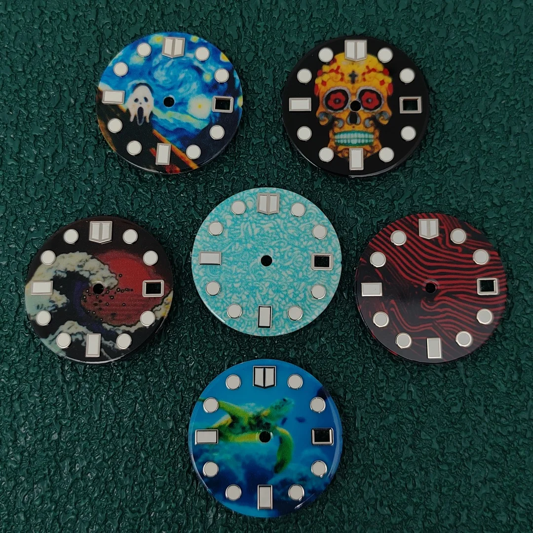 28.5mm NH35 Watch Dial Ceramics Watch Faces with Strong Green Luminous Watch Accessories for NH35 NH36 Movement