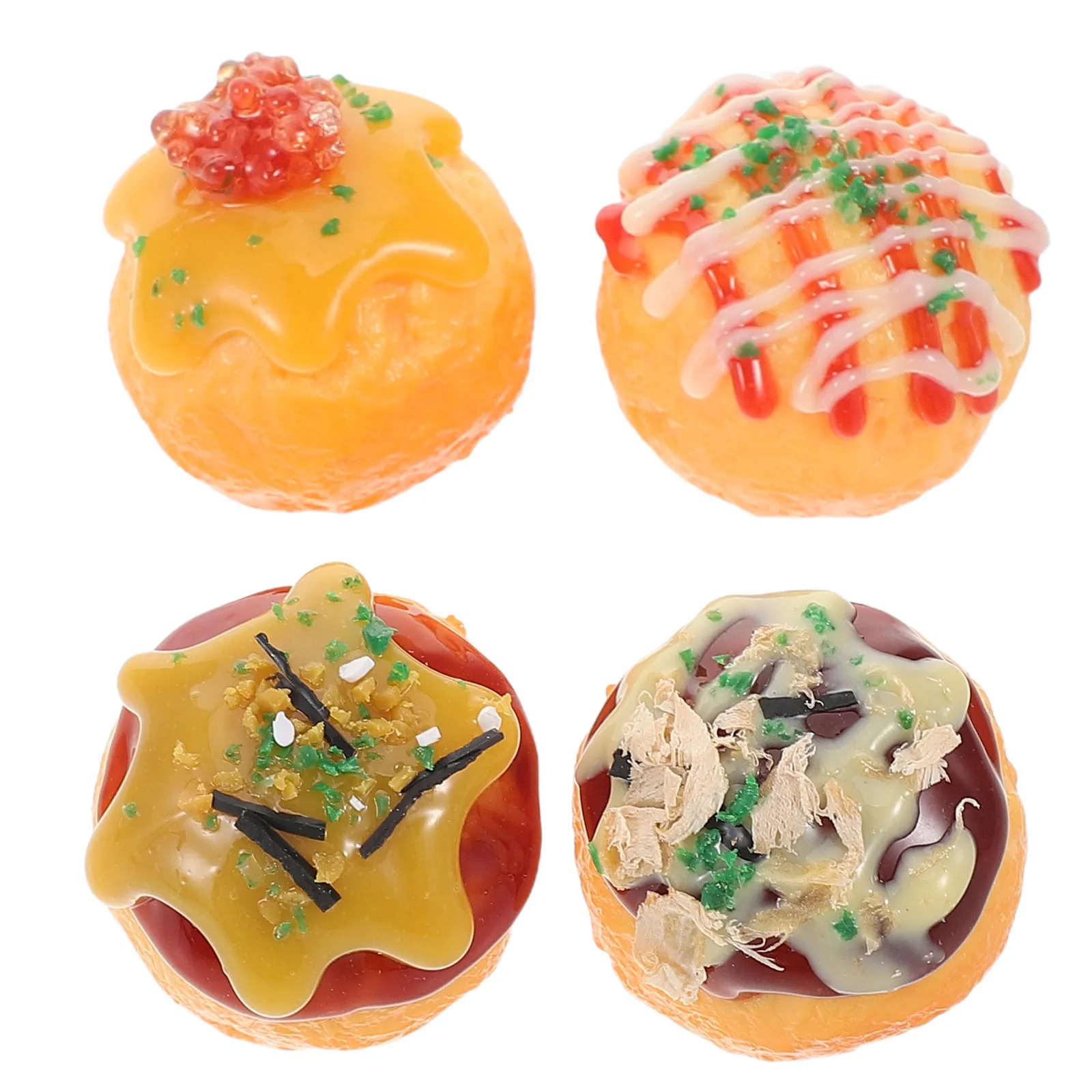 

Набор из 4 высокореалистичных имитаций такояки из ПВХ, имитация японской уличной еды, декоративные элементы, для ролевых игр, образовательный реквизит, муляжи еды