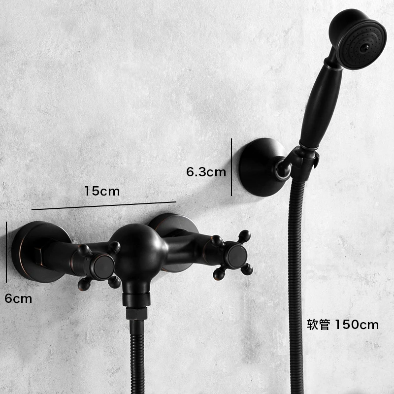 Bathroom Black Shower Faucet Set with Hand Spraying Wall Mount Double Handle Solid Brass Bathtub Shower Mixer Tap