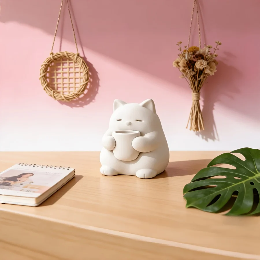 1-Piece Cat-Shaped Ornament with Water Cup, Desktop Home Decoration, Nordic Minimalist Style, Perfect for Living Room, Tv Cabinet, Study, Wine Cabinet, Bookshelf, Entryway, and Café Decoration