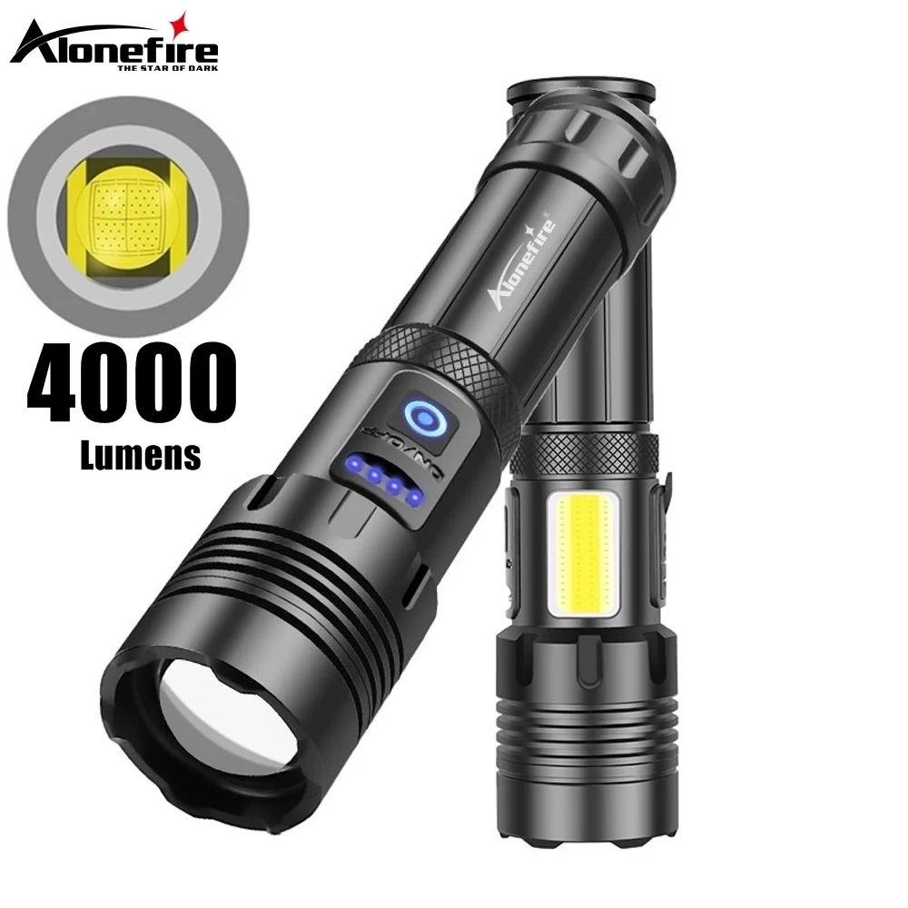 30W Zoom High Power Flashlight Tactical COB Usb rechargeable Outdoor Hiking Camping Hunting Fishing Handheld Patrol Light Torch