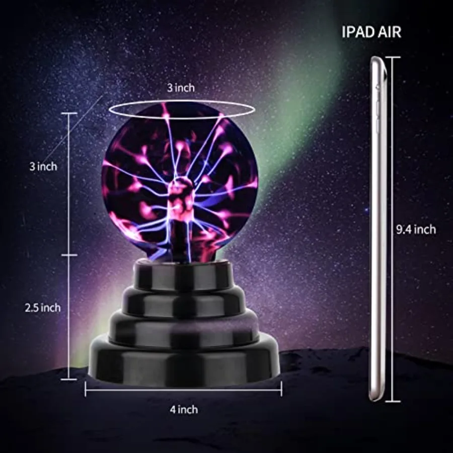 3 Inch Battery or USB Powered Magic Plasma Ball Lamp - Touch Sensitive Interactive Plasma Lamp Nebula Sphere Globe, Science Edu