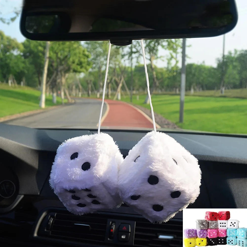 2PCS Car Pendant Fuzzy Dice Dots Rear View Mirror Hangers Car Interior Decoration Auto Accessories Ornaments Car-Styling