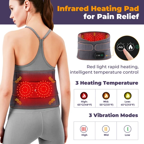 Imagen 2 del producto Masajeador de espalda eléctrico, dispositivo de alivio del período de vibración y calefacción con luz roja, almohadilla Lumbar, soporte de cintura, correa de masaje para relajación muscular