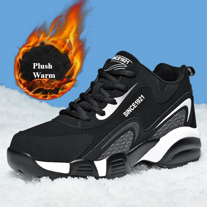 

Мужские зимние ботинки, плюшевые теплые повседневные кроссовки, нескользящая водонепроницаемая спортивная обувь на толстой подошве для прогулок и бега на открытом воздухе