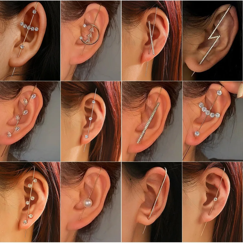 1pcs Creative Design Stainless Steel Butterfly Leaf Christmas Tree Auricle Oblique Line Stud Earrings for Women Gothic Jewelry