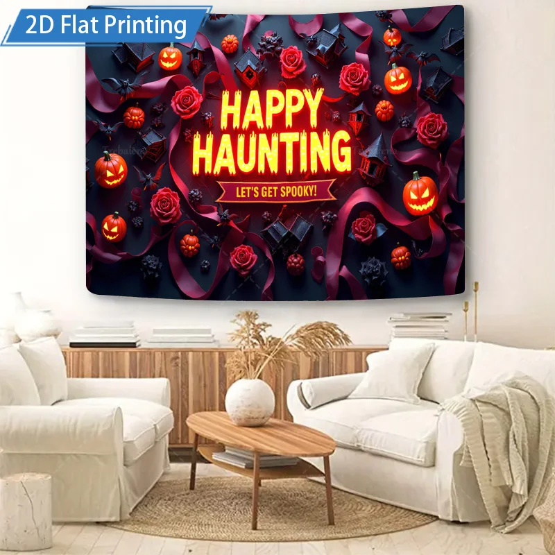 قطعة واحدة من نسيج الحائط Happy Haunting Halloween - ديكور القرع والورود المخيف