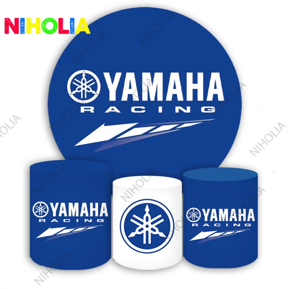 Niholia YAMAHA Racing Round Photo Backdrop Kids Birthday Party Decoration Baby Shower Cylinder Covers Photo Props