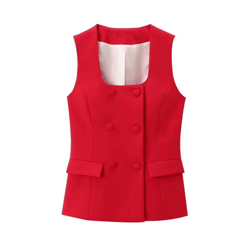 Jenny&Dave Fashion Two Pieces Sets Red Color Sleeveless Blazers Vest Women Minimalism Suits Women High Waist Suit Pants